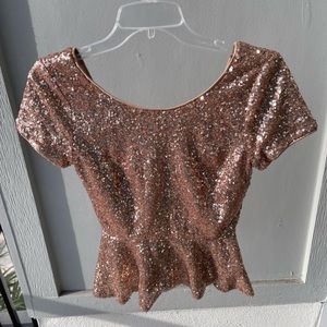 Forever 21 Rose Gold Sequin Peplum Top Size Small